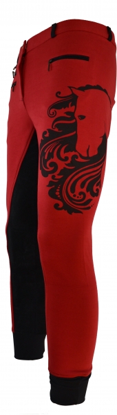 Damen Vollbesatzreithose  "Horse Print" in rot